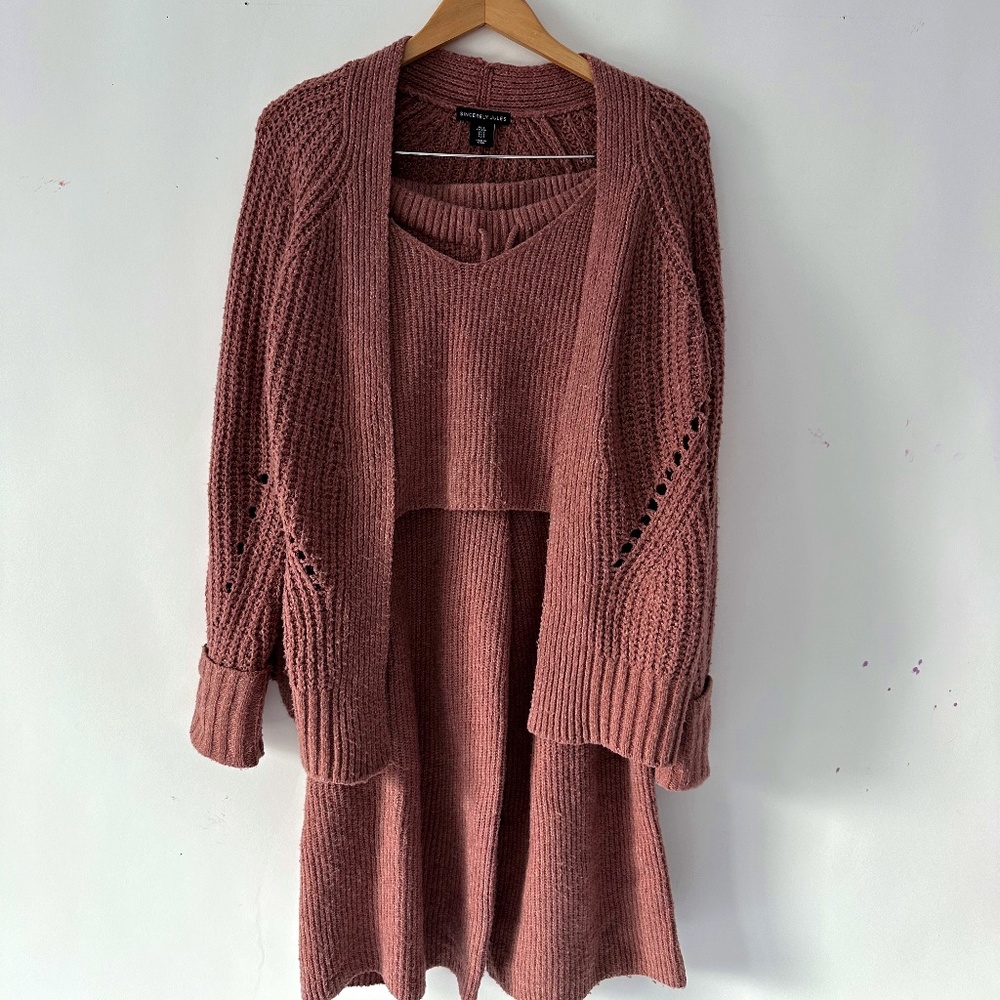 3 piece sweater set - dusty rose / size small